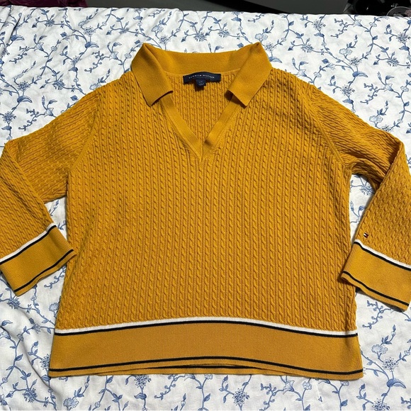 Tommy Hilfiger Johnny Collared Golden Cable Knit Cotton Sweater - Picture 1 of 7